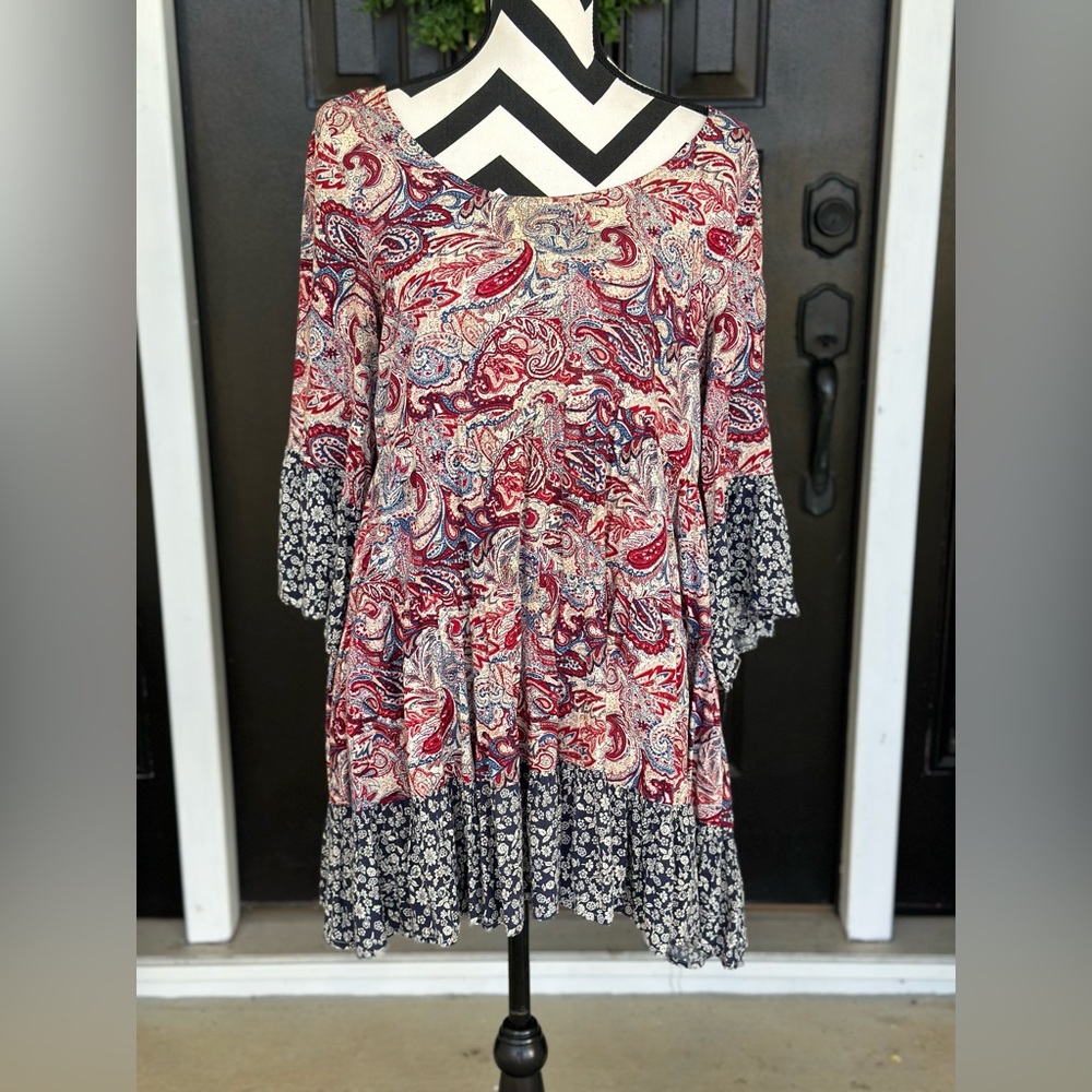 Perfect for Fall Weather: Red and Blue Paisley Top